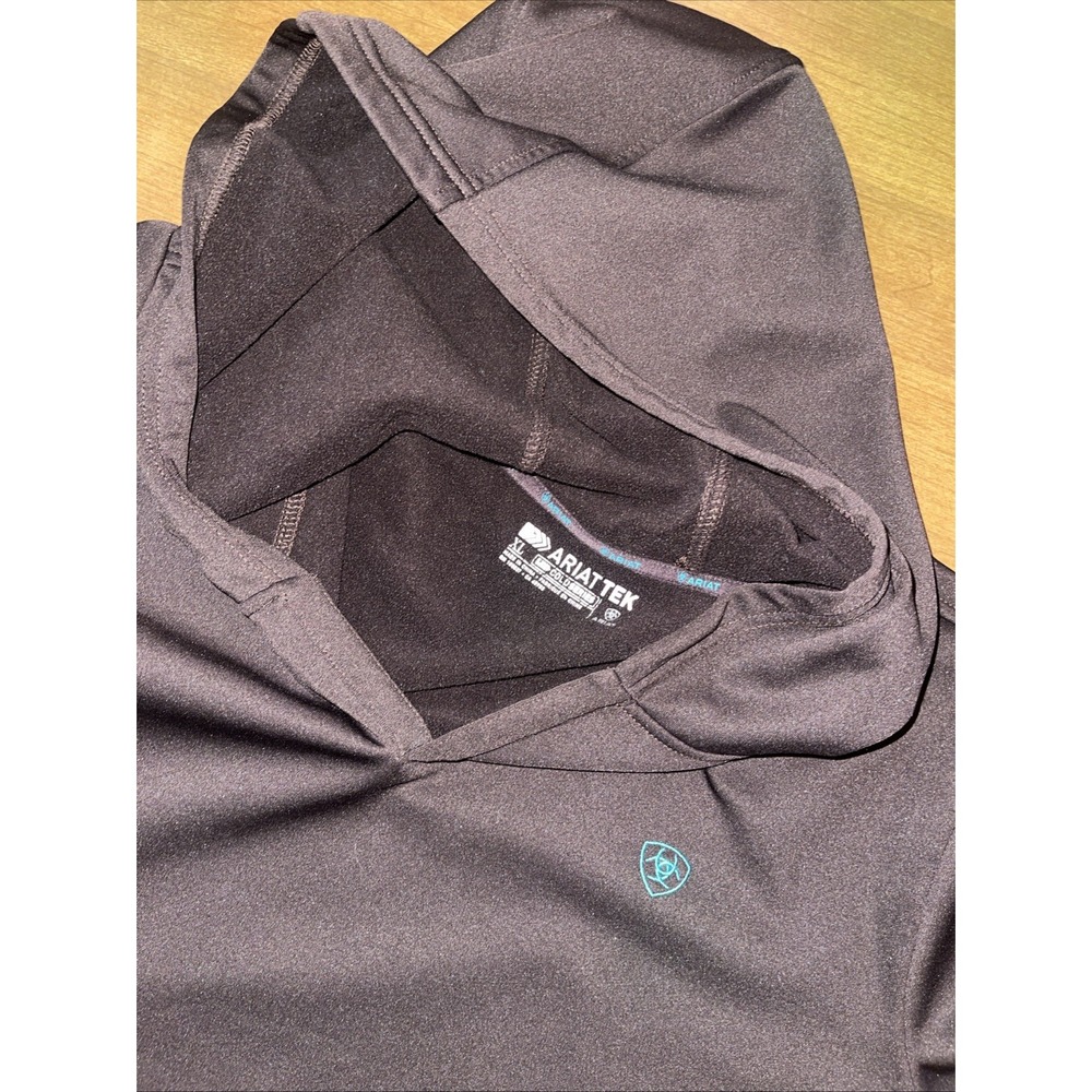 Ariat Tek Cold Series Pullover Hoodie Women XL Brown Inner Fleece Thumb Holes - Picture 6 of 8
